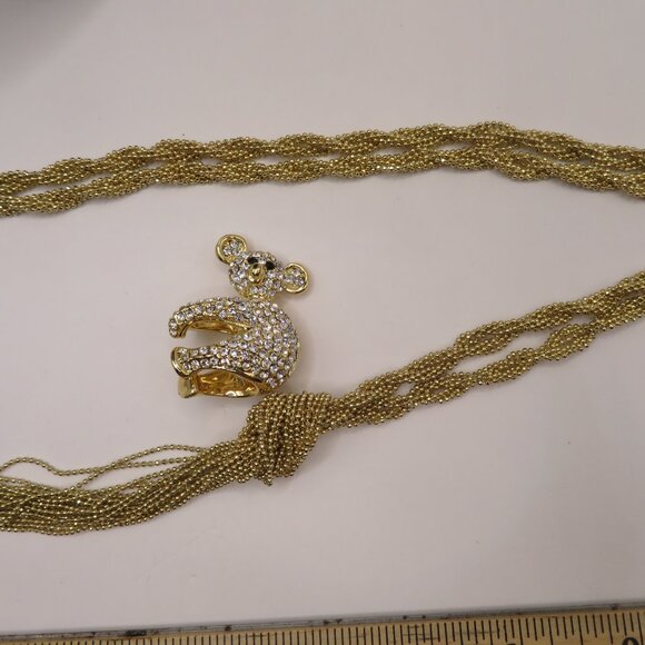 Gold Tone Tassel Rhinestone Koala Bear Necklace - Picture 14 of 14
